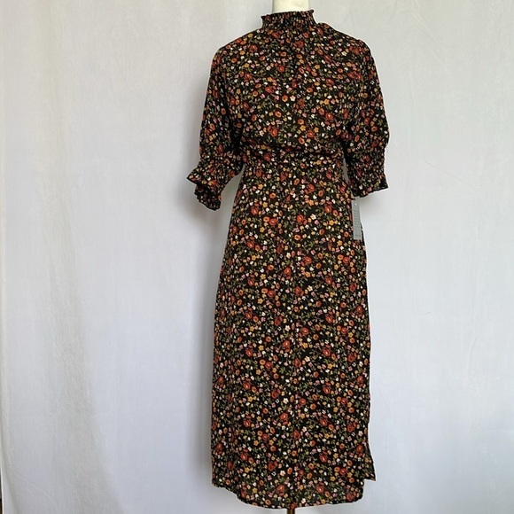 Max + Ash Black Ditzy Floral Print Midi Dress Size XL Puff Sleeve High Neck NWT - Picture 2 of 15